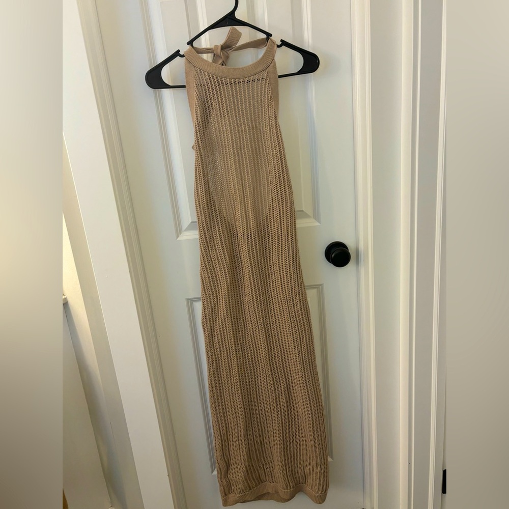 Quince organic cotton beige swimsuit coverup maxi dress xs